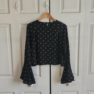 Forever 21 Contemporary Womens Black White Polka-Dot Blouse Size Med Bell Sleeve